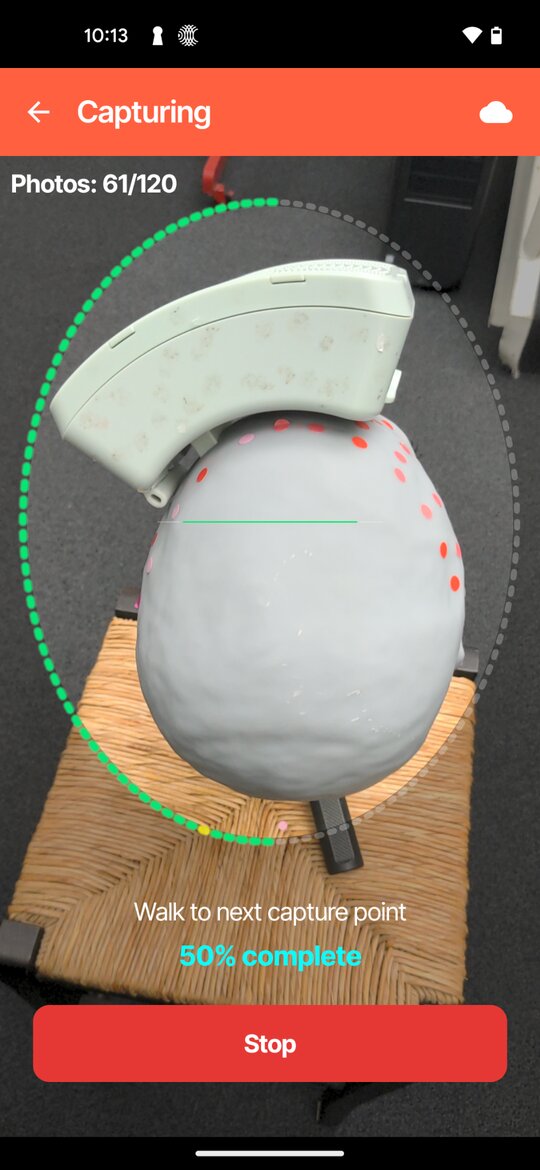 Figure 5: Top view, captured from behind the subject with the phone raised to show the top of the transducer.