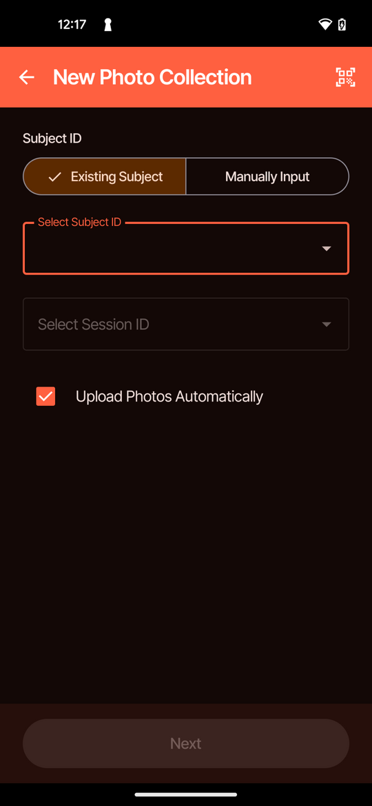 Figure 9: New photocollection screen with Existing Subject selected.