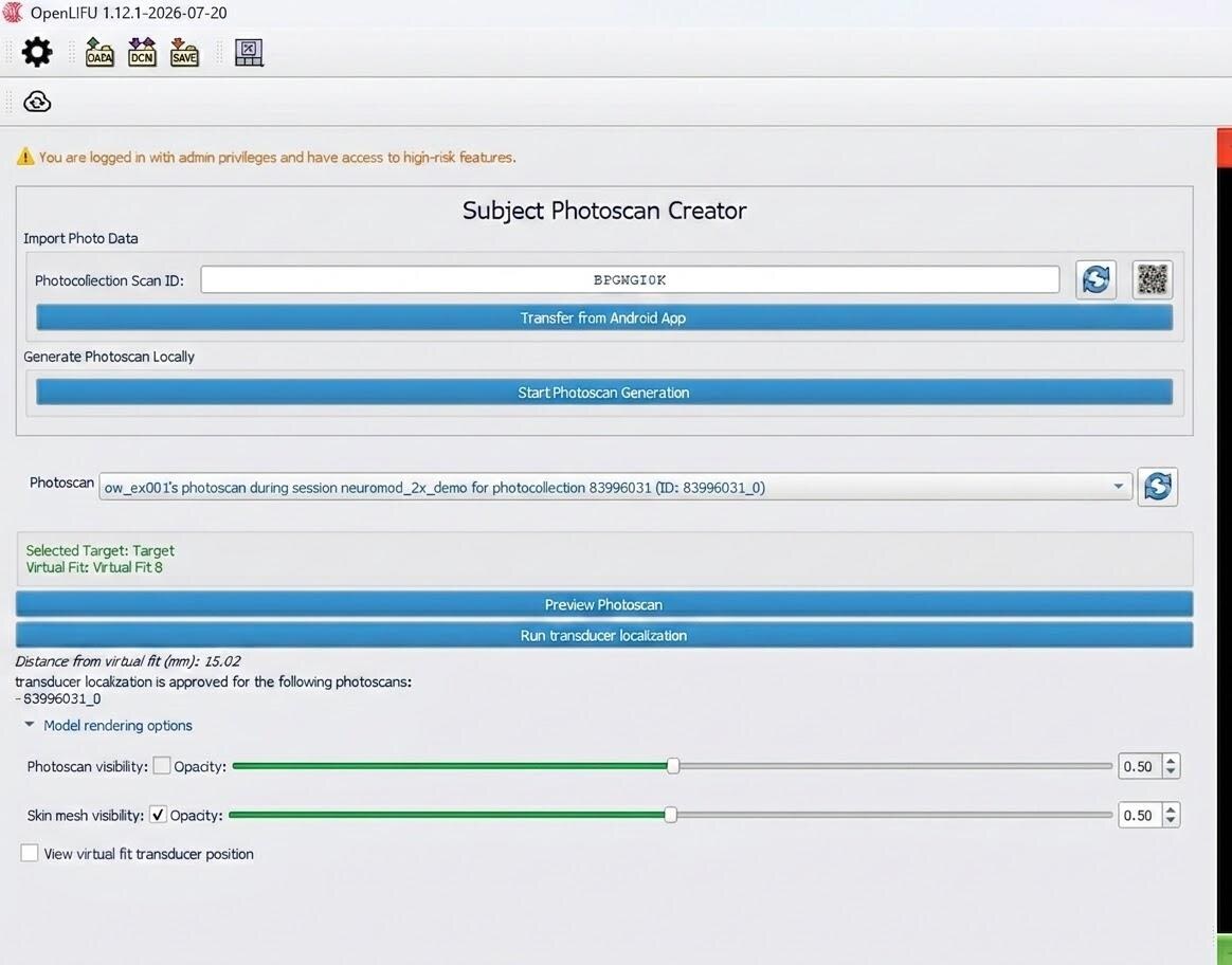 Figure 11: Subject Photoscan Creator in the Open-LIFU Desktop Application.