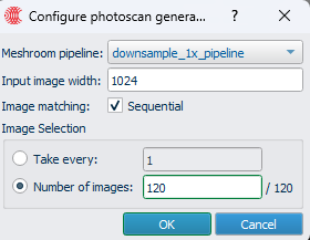 Figure 17: Recommended Offline Mode settings in the Configure photoscan generation window.