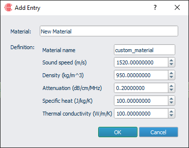 Figure 15: Users can create new material definitions by inputting values and giving the material a name.