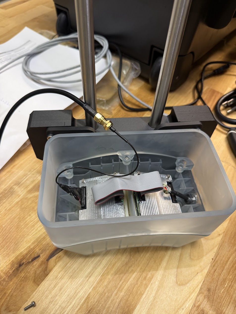 Figure 2: The fully assembled transducer with water tank extender prior to placing it in the water tank.